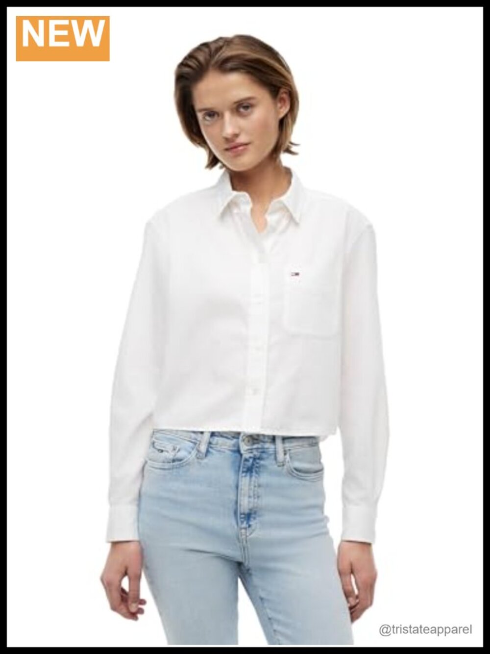 Women's Long Sleeve Cropped Button Down Shirt Relaxed Fit Cotton